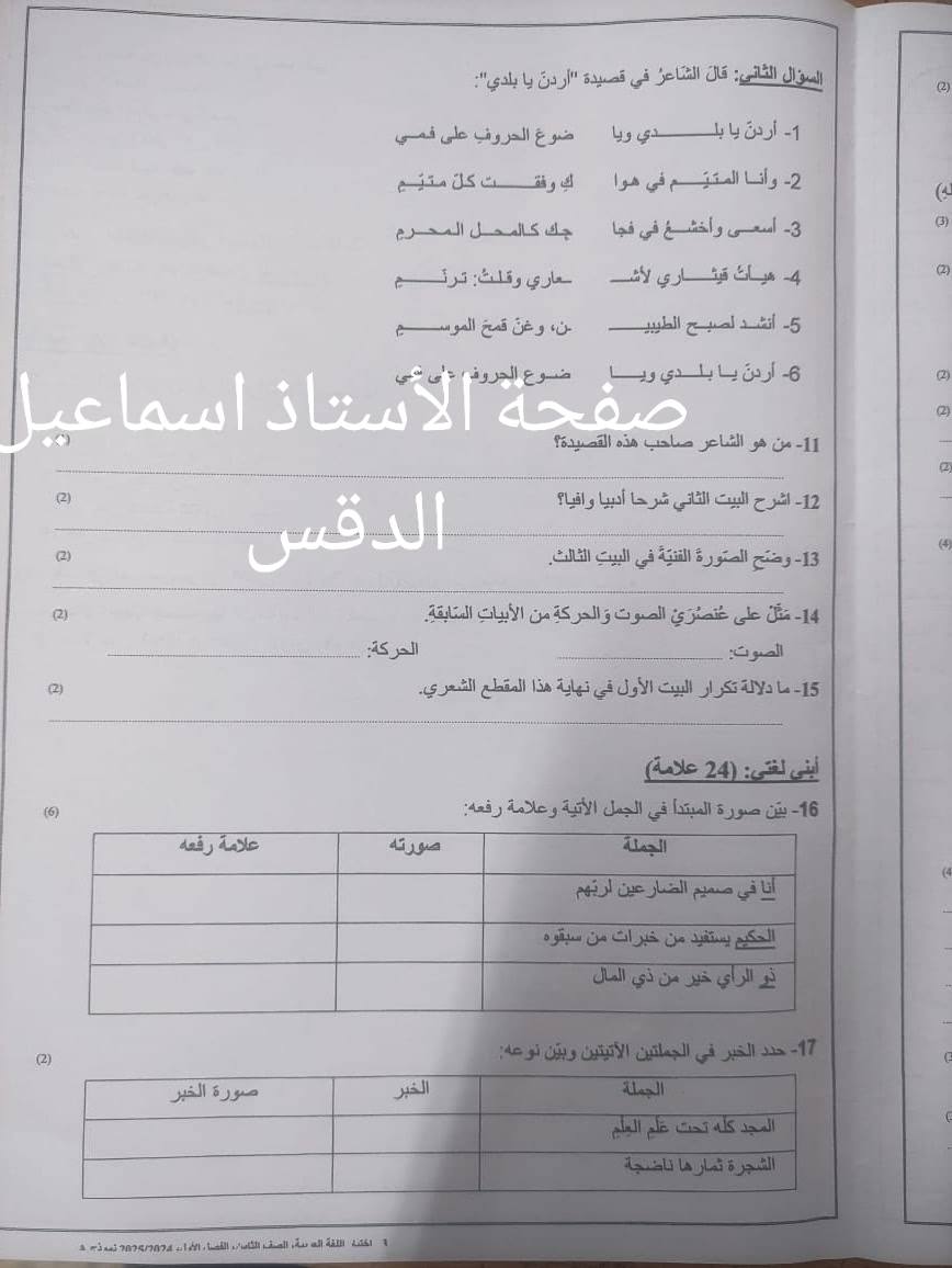 NDI3NTY2MC45OTc2 بالصور امتحان نهائي لمادة العربية لغتي للصف الثامن الفصل الاول 2024 نموذج وكالة صباحي